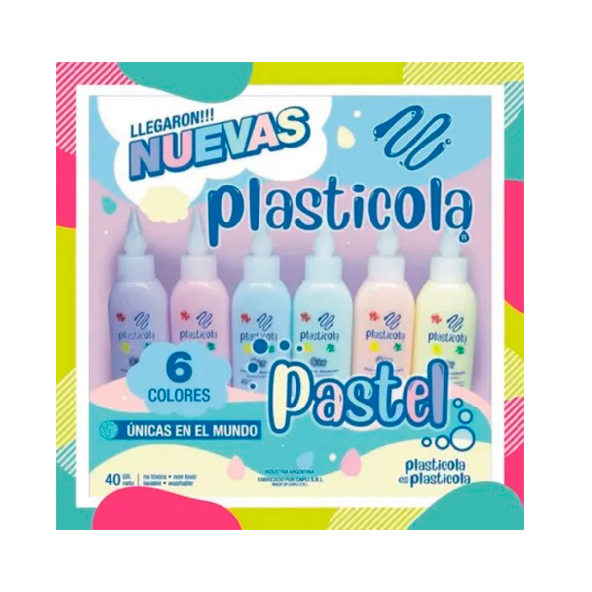 001-1071 PLASTICOLA                                                   | ADHESIVO VINILICO 40 GRAMOS PASTEL POR 6 UNIDADES                                                                                                                                                                                               