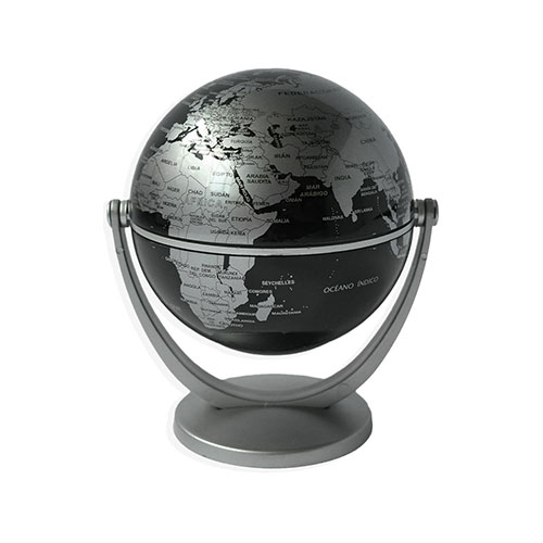 107P GLOTER                                                       | GLOBO TERRAQUEO 10 CM Ø BASE DE PLASTICO NEGRO Y PLATEADO                                                                                                                                                                                       