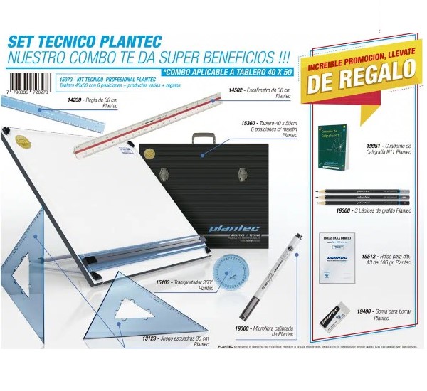 15374 PLANTEC                                                      | SET PROFESIONAL TABLERO 50 X 60 + 6 ULTILES + 6 DE REGALO                                                                                                                                                                                       