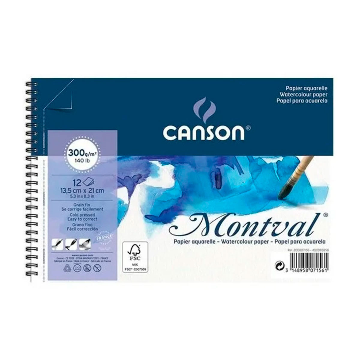 200807160 CANSON                                                       | BLOCK MONTVAL GF (GRANO FINO) A4 300 GRAMOS X 12 HOJAS                                                                                                                                                                                          