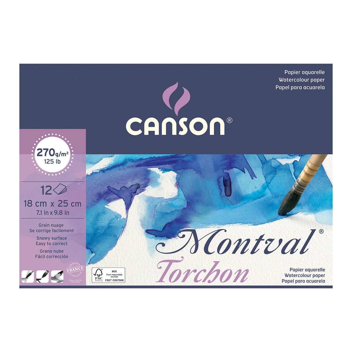 200807323 CANSON                                                       | BLOCK MONTVAL ENCOLADO L. CORTO 270 GRAMOS 18X25 GRANO NUBE 12 HOJAS                                                                                                                                                                            