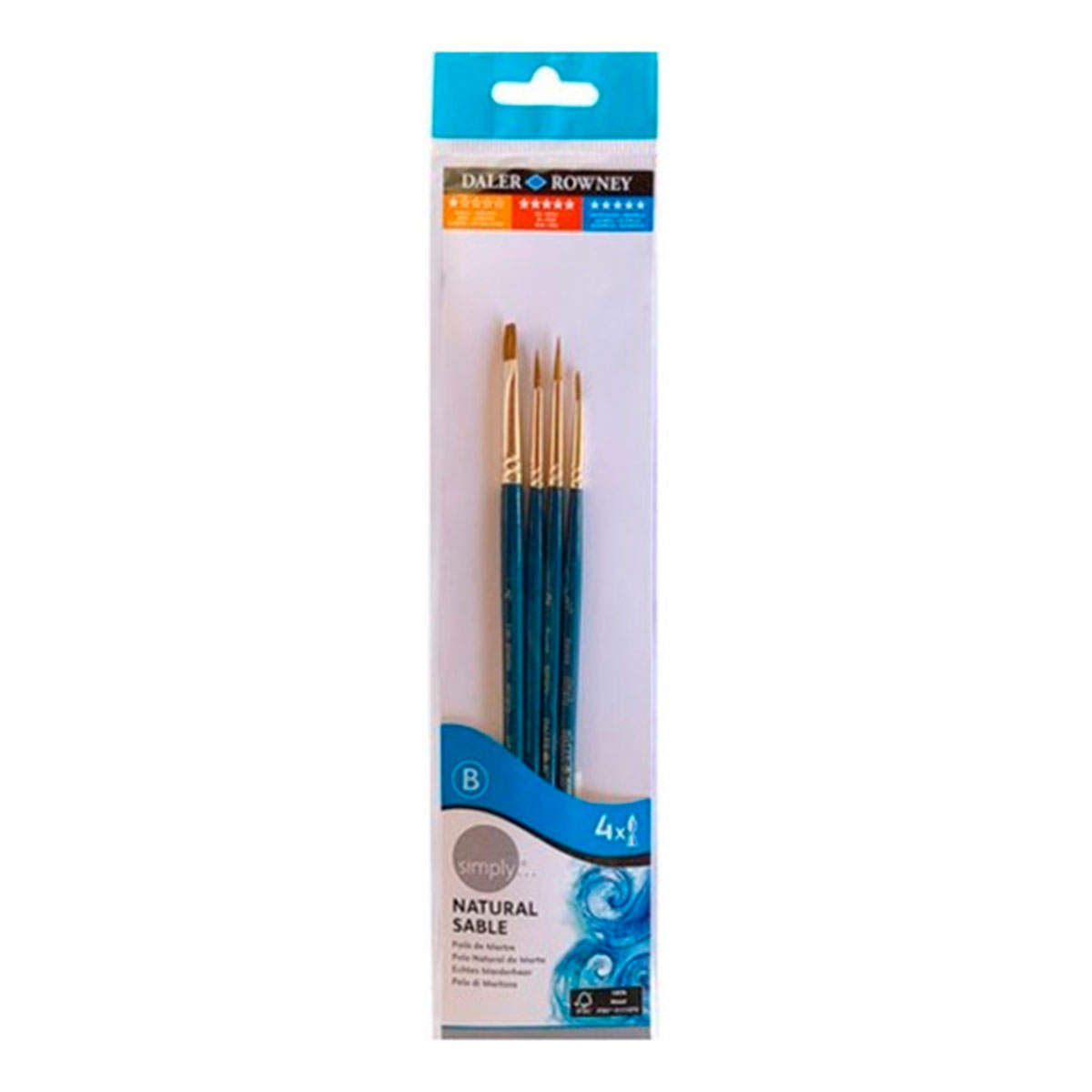 216910401 DALER ROWNEY                                                 | PINCELES SIMPLY PARA ACUARELA PELO DE MARTA SET 4 UNIDADES MANGO CORTO                                                                                                                                                                          