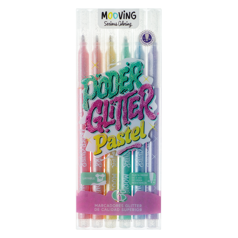 3021606 MOOVING                                                      | MARCADORES GLITTER PASTEL POR 6 UNIDADES (PODER GLITTER PASTEL)                                                                                                                                                                                 