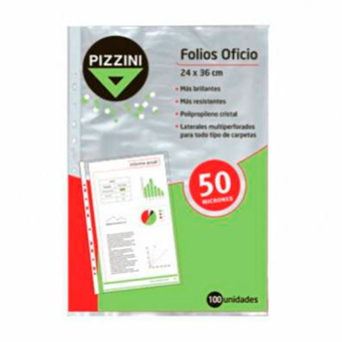 50FOX100 PIZZINI                                                      | FOLIOS OFICIO 24X36CM POLIPROPILENO 50 MICRONES X 100 UNIDADES                                                                                                                                                                                  