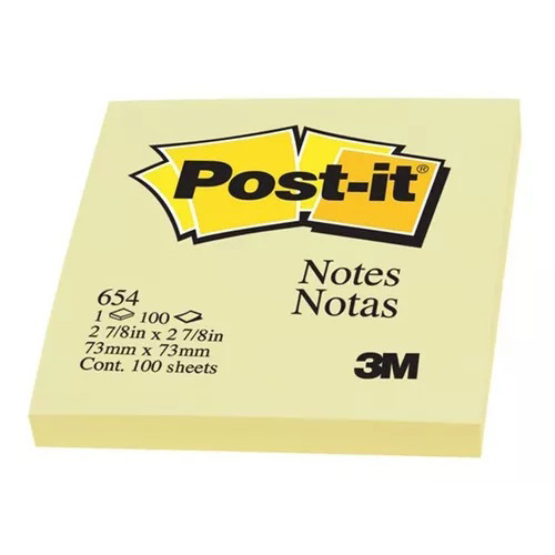 70070070043 POST-IT                                                      | NOTAS ADHESIVAS 654 76 MM X 76 MM 100 HOJAS AMARILLO                                                                                                                                                                                            