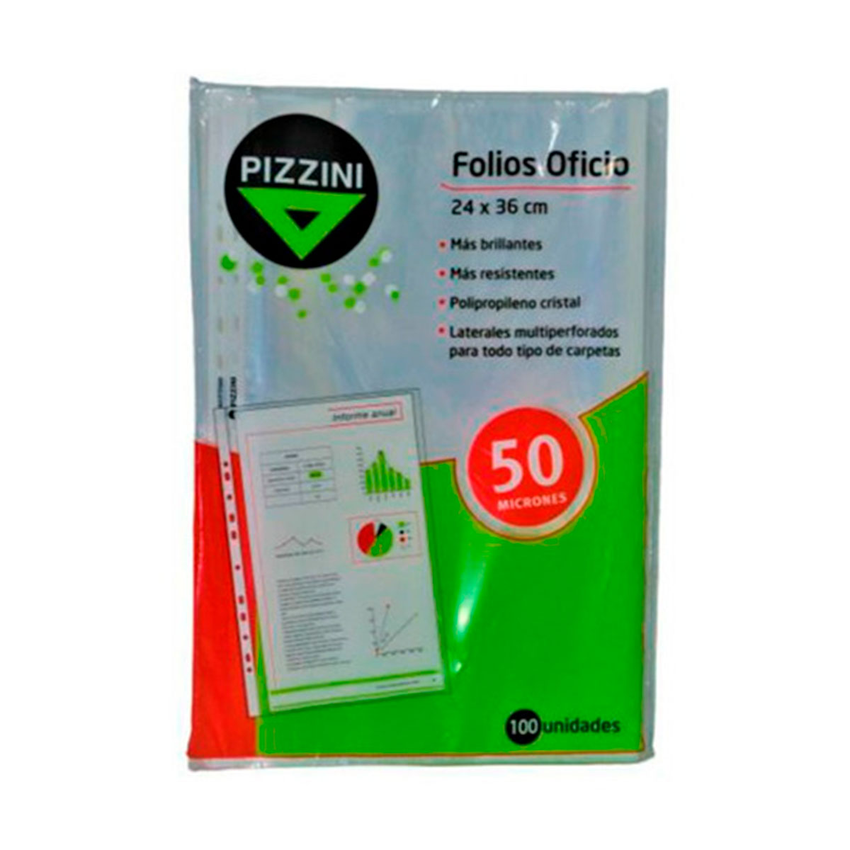 70FOX50 PIZZINI                                                      | FOLIOS OFICIO 24X36CM POLIPROPILENO 70 MICRONES X 50 UNIDADES                                                                                                                                                                                   