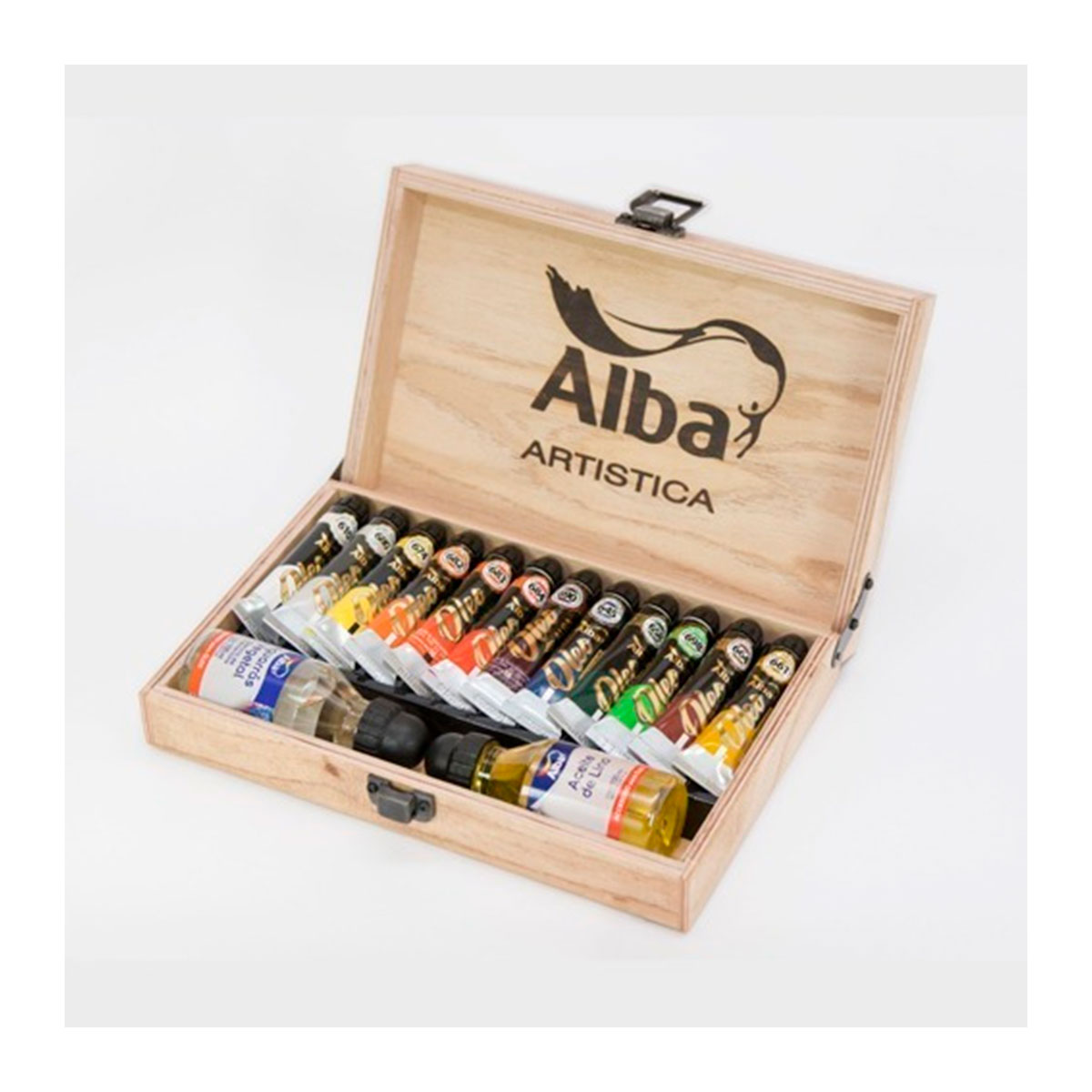 8800-996-001 ALBA                                                         | CAJA DE MADERA MEDIANA 12 OLEOS EXTRAFINO + ACCESORIOS                                                                                                                                                                                          