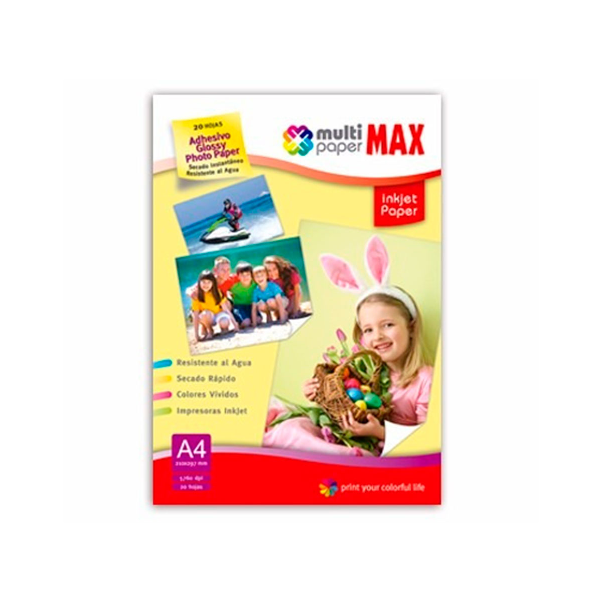 891204 MULTIPAPERMAX                                                | PAPEL MAX GLOSSY ADHESIVO PAPER A4 POR 20 HOJAS 120 GRAMOS                                                                                                                                                                                      