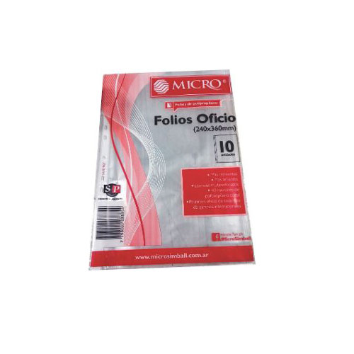 9971 MICRO                                                        | FOLIOS OFICIO 240X360 MM 40 MICRONES POR 10 UNIDADES                                                                                                                                                                                            