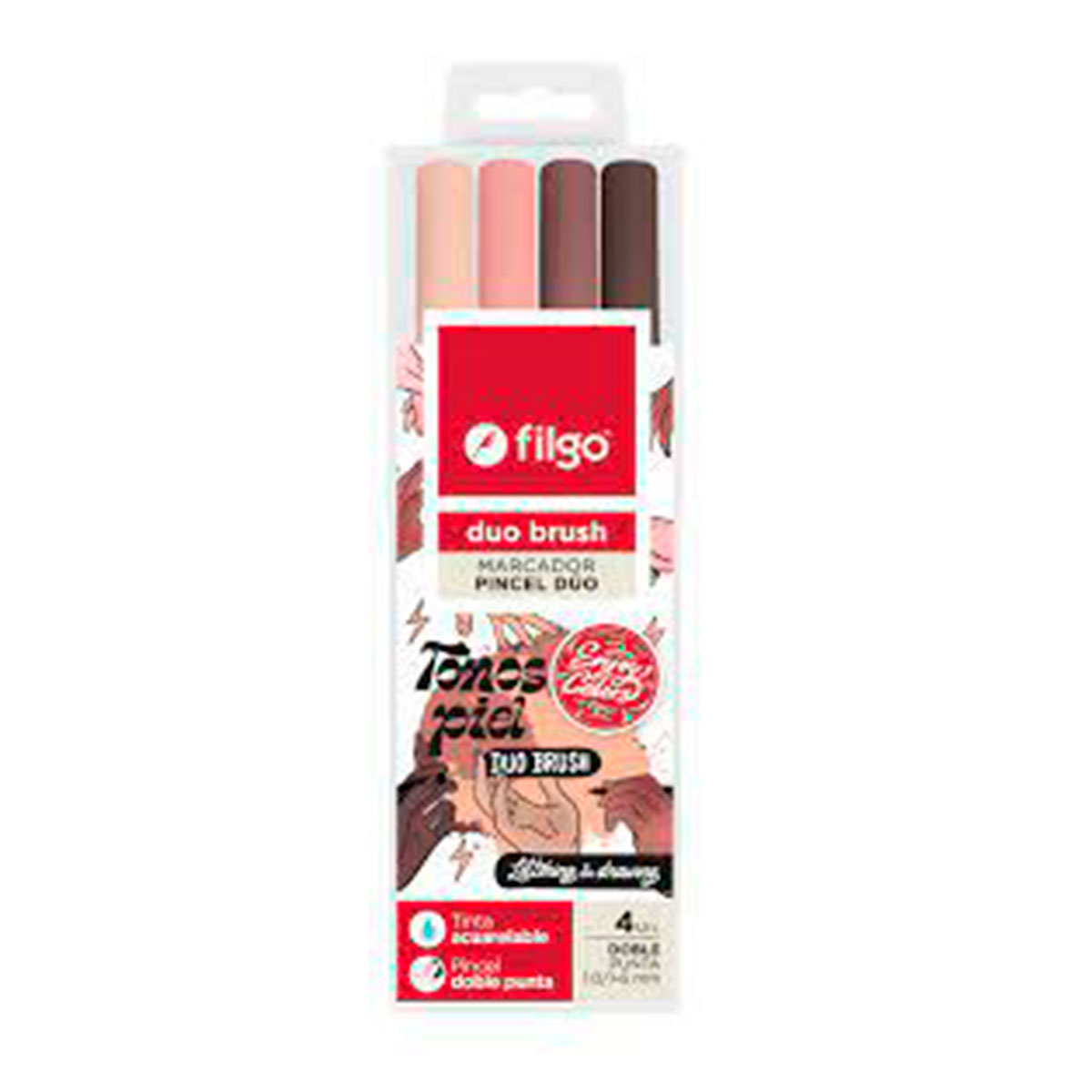 DBSH-E4-PIEL FILGO                                                        | MARCADORES DOBLE PUNTA PINCEL DUO BRUSH 4 UNIDADES PIEL                                                                                                                                                                                         