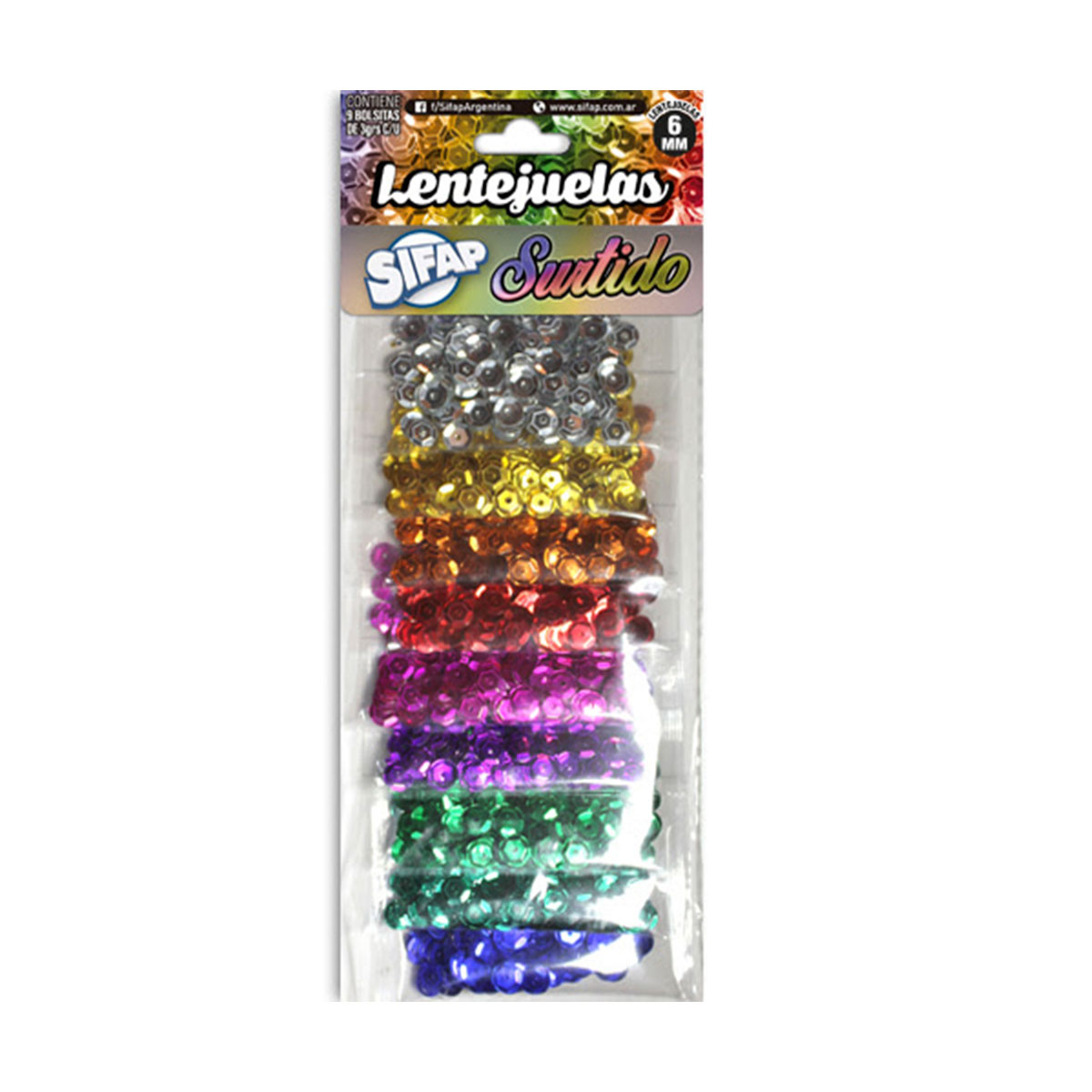 LENTEJUELA SIFAP                                                        | LENTEJUELAS X 9 BOLSITAS DE 3 GRAMOS COLORES SURTIDOS                                                                                                                                                                                           