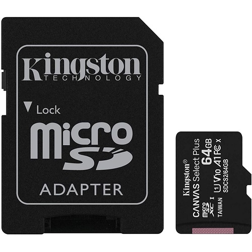 SDCS2-64GB KINGSTON                                                     | DIGITAL CARD 64 GB C/ADAP CLASE 10 UHS-I (U1) 100MB/S CANVAS PLUS (8697)                                                                                                                                                                        