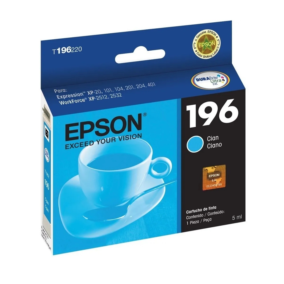 T196220-AL EPSON                                                        | CARTUCHO T196220-AL CYAN XP-201/ XP-401 (HIGH CAPACITY)                                                                                                                                                                                         